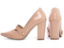 Scarpin luxo - Aplique lateral - Verniz - Salto alto, bloco, grosso 8 cm/Feminino