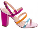 Sandália tiras tripla multicolorido - Salto médio, bloco 8,5 cm/ Feminino