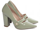 Scarpin luxo - Aplique lateral - Verniz - Salto alto, bloco, grosso 8 cm/Feminino
