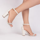 Sandália manta de strass - Salto alto, grosso 9,0 cm/Feminino