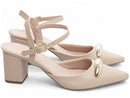 Scarpin luxo - Detalhe em ABS - Salto baixo, bloco quadrado 6,0 cm/Feminino
