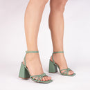 Sandália design em nó - Salto alto, bloco, grosso, quadrado 9 cm/Feminino