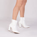 Bota cano médio - Verniz - Salto alto, bloco, grosso 9 cm/Feminino