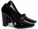 Scarpin luxo - Aplique lateral - Verniz - Salto alto, bloco, grosso 8 cm/Feminino